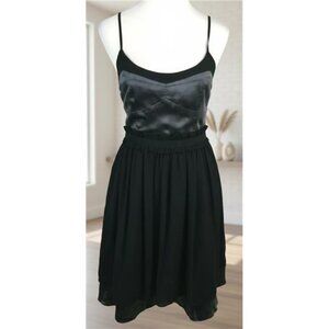 BCBGeneration Full Skirt Bustier Dress Black Smoke Satin Fit Flare Pockets XS l